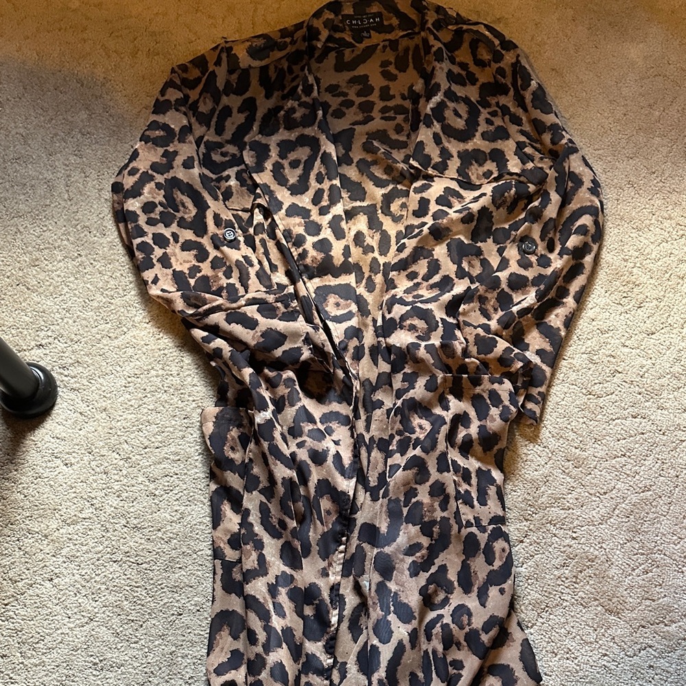 Leopard Print Long sheer trench coat